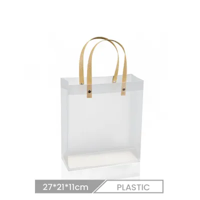 27*21*11cm Custom Pp Tote Bag Transparent Frosted Gift Plastic Shopping Bag